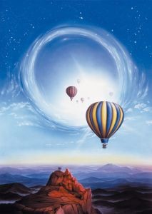 Image of a balloon over mountains